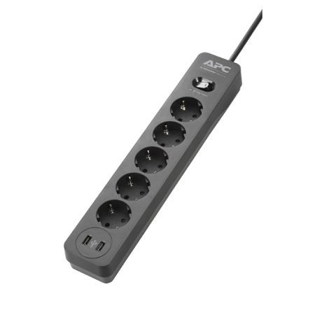 Kablovi, adapteri i punjači - APC Essential SurgeArrest, Produzni kabl sa prenaponskom zastitom, 5 uticnica+2x USB(2,4A) i prekidacem, 1.5m, max. cap. 2300W, max volt. 230V 10 A AC - crni - Avalon ltd